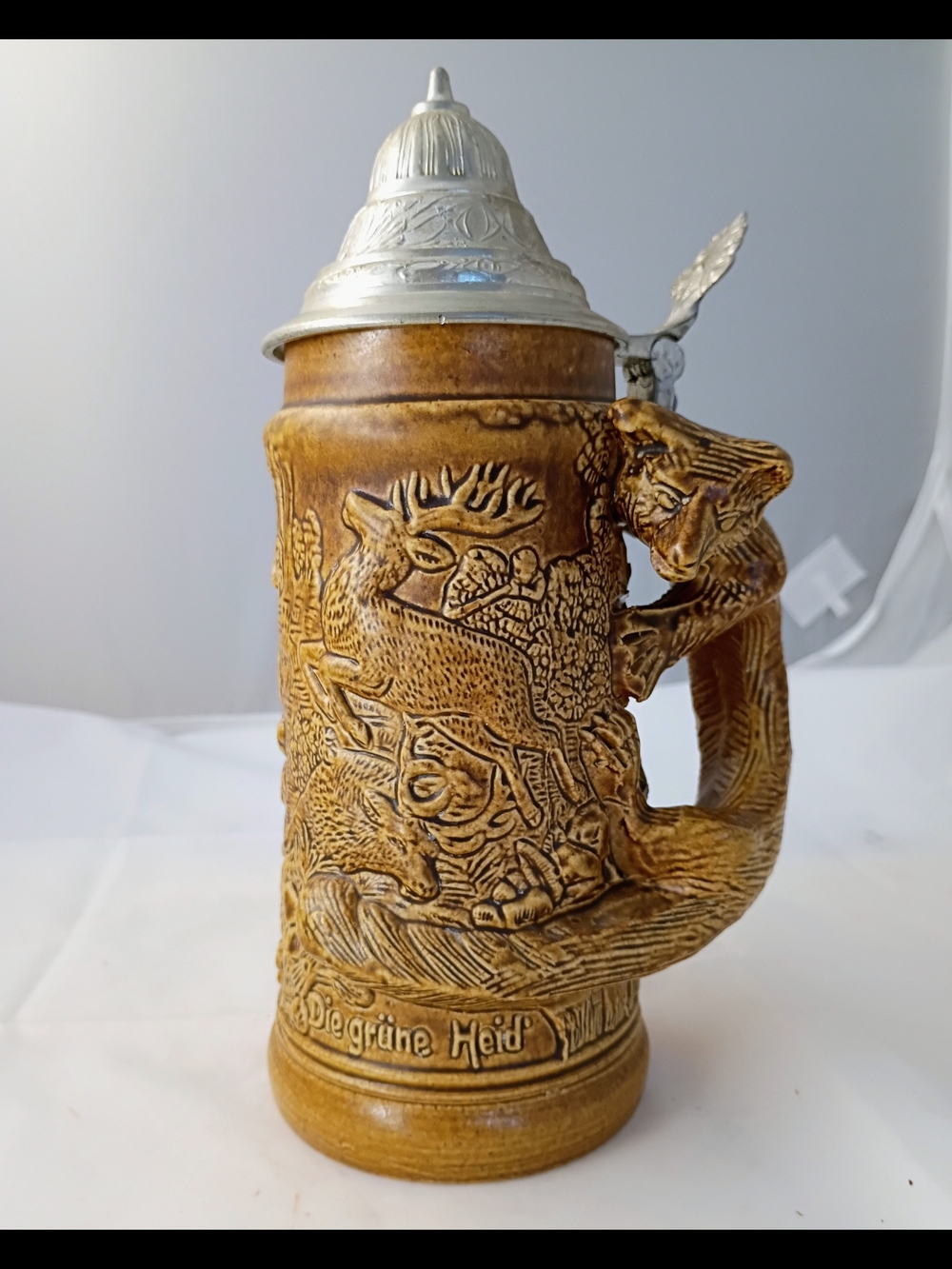 West Germany Beer Stein Fox Handle Wolf Stein Jager's Frued Die Grune Heid